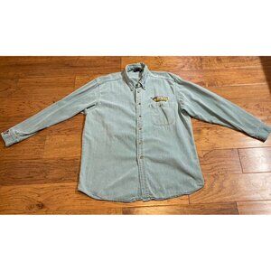 VTG Mike Wallace Spam Racing Embroidered Denim Shirt L  #91 Long Sleeve Staining
